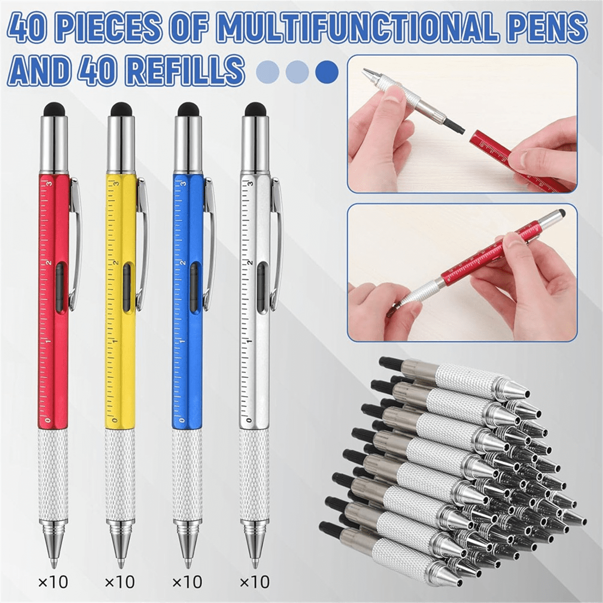TOP! Men'S Tool Pen 6 in 1 Screwdriver Bulk Multi-Function with Refill Ruler Level Ballpoint