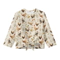 thumbnail image 5 of Xixirimido Roosters Sunflower Dandelion Pattern Girls Long Sleeve Shirts Casual T-shirt Loose Fit Tunic Tops Crewneck Tie-hem Blouse Tees for Fall Winter, Size 7-8, 5 of 7