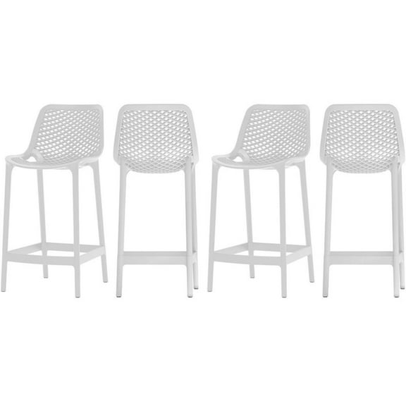 Afuera Living 17.32" Contemporary Plastic Outdoor Stool in White (Set of 4)