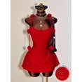 thumbnail image 3 of Vibrant Red Halter Mini Dress With 3D Rose Embellishments, Ruched Bodycon Fit, Open Back Design For Evening Events, 3 of 7