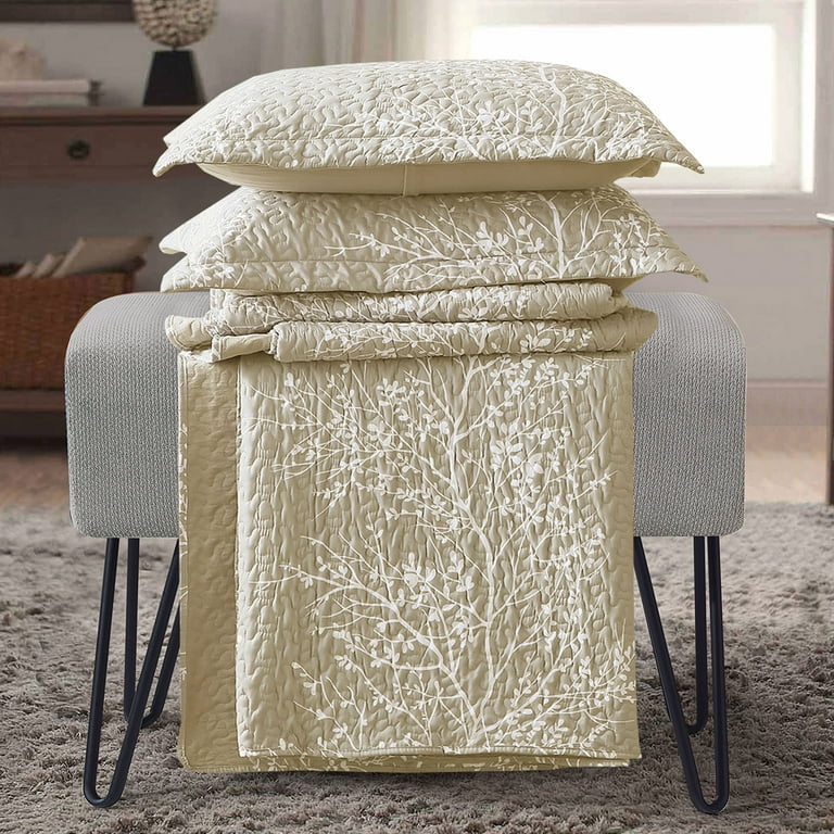 Brandream Luxury Beige Bedding Set 3 Piece Oversized Bedspread Quilt Set Queen Size