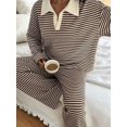 thumbnail image 4 of Womens Sweater Set 2 Piece Outfits Striped Long Sleeve Collared Tops Wide Leg Pants Lounge Sets Brown XL, 4 of 9