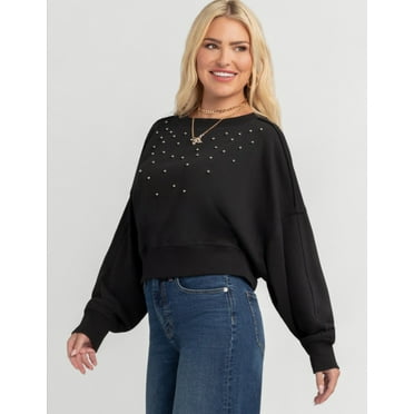 Jessica Simpson Women's Merril Embellished Crewneck Pullover Top, Sizes XS-XL