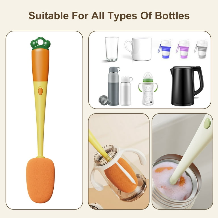 Bottle Cleaning Brush, 3 In 1 Multifunctional Cute Carrot Cup Lid