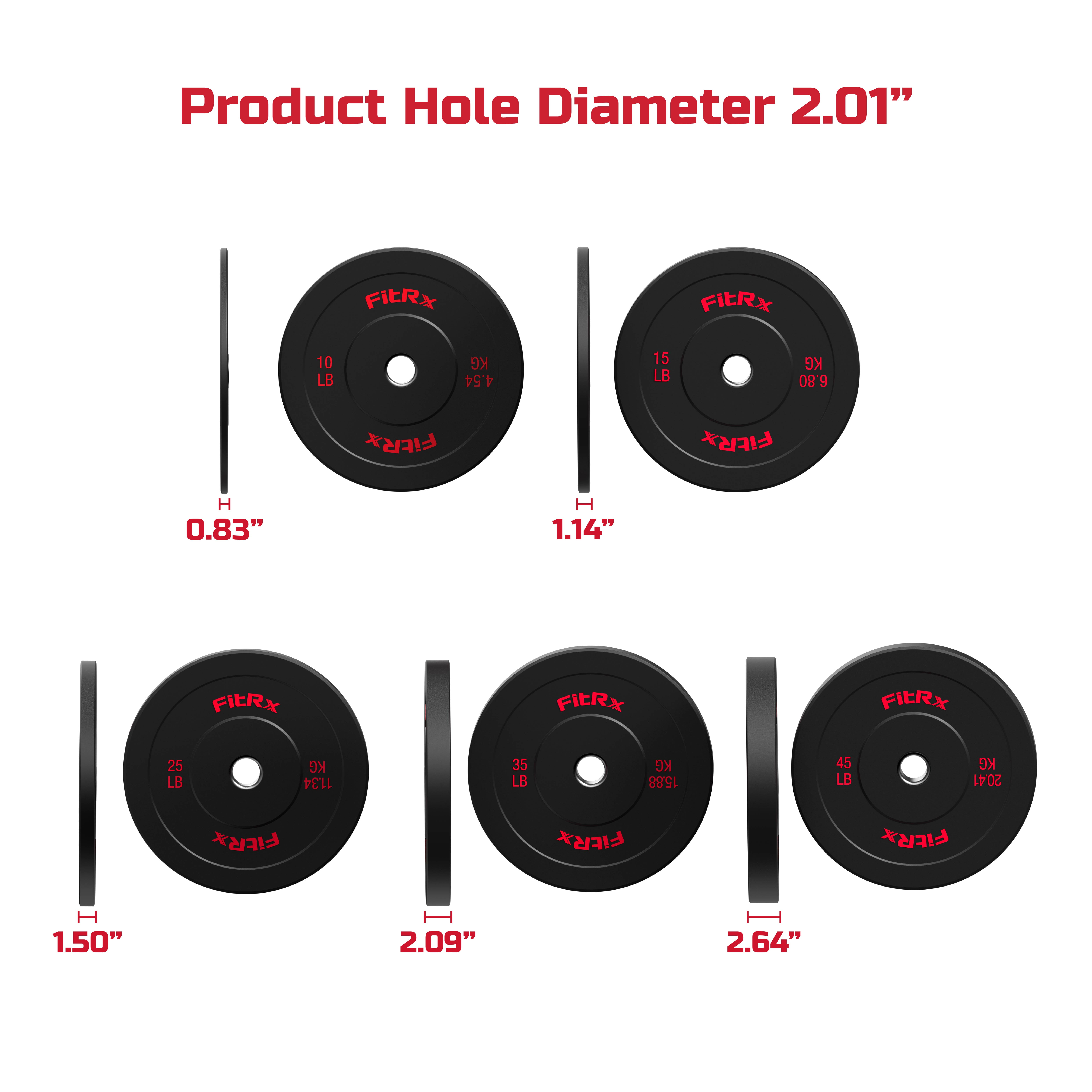 FitRx 35lb Bumper Plates – Olympic Weight Plates for Home Gym, Pair