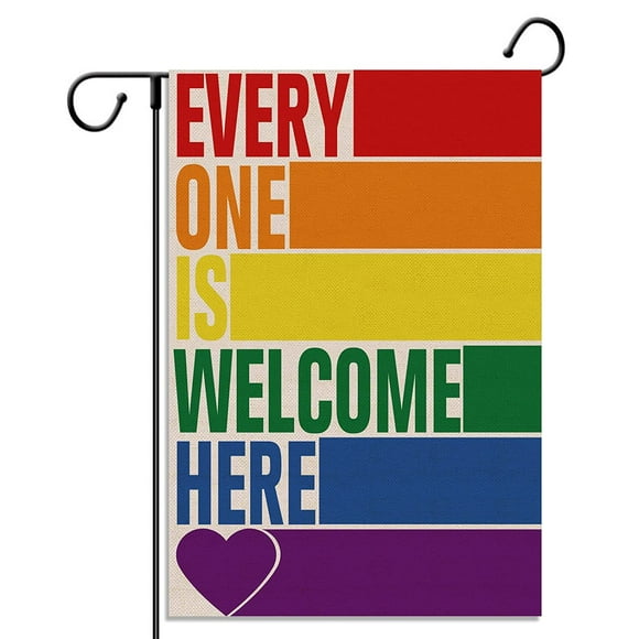 Rainbow Welcome Garden Flag LGBT Gay Pride Lesbian Bisexual Transgender Vertical Double Sized Yard Outdoor Decoration