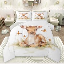 Castle Fairy Cartoon Deer Full Size Comforter Sets 3-Piece for Preppy Child,Kawaii Jungle Animal Bedding Comforter Set,Floral Flowers Butterflies Lightweight Bedding Sets,Microfiber Bedroom Decor