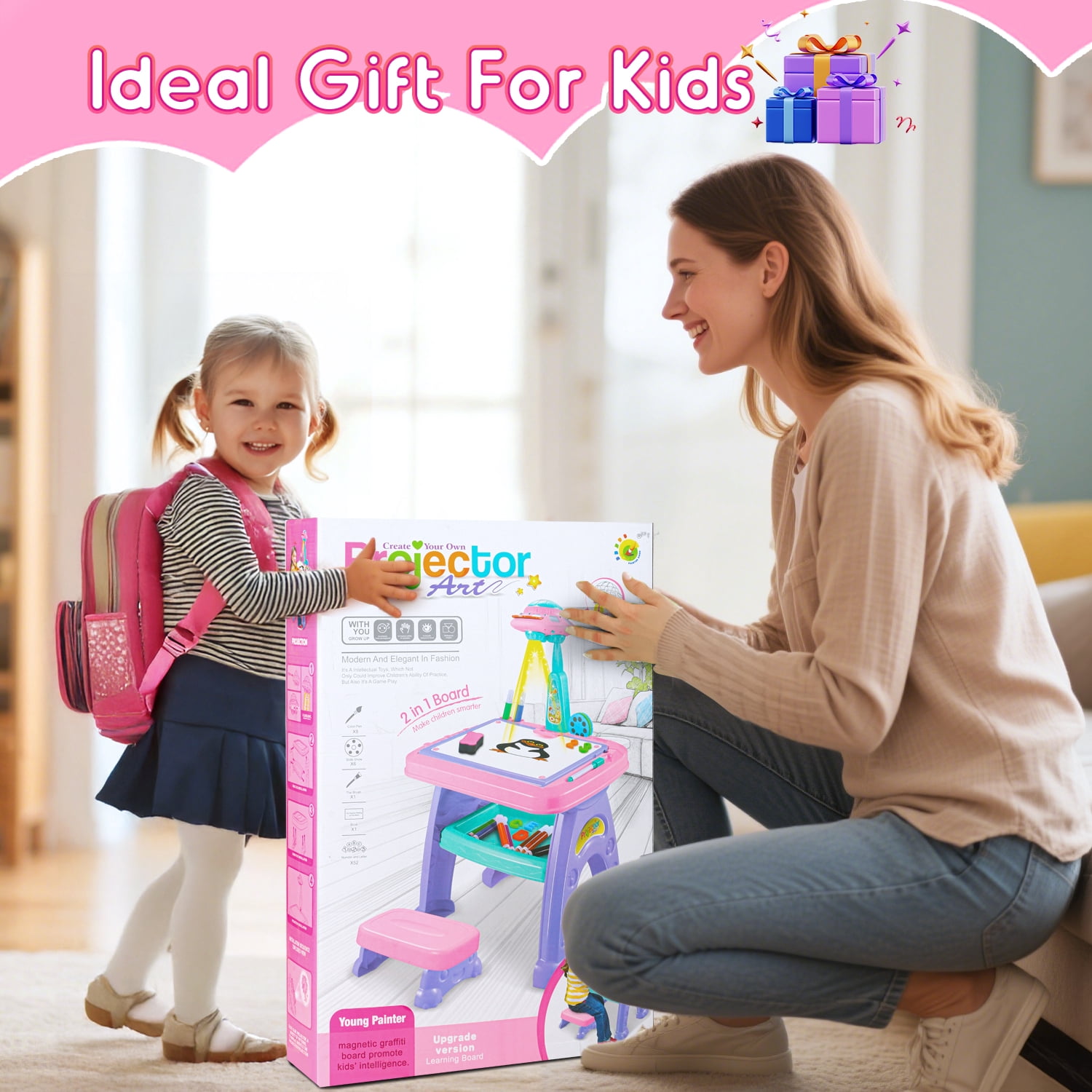 Flooyes Drawing Study Projector table for Kids, Learning Projector table Toys for Ages 3 4 5 6 7 8 Year Old Girl Birthday Gifts Pink