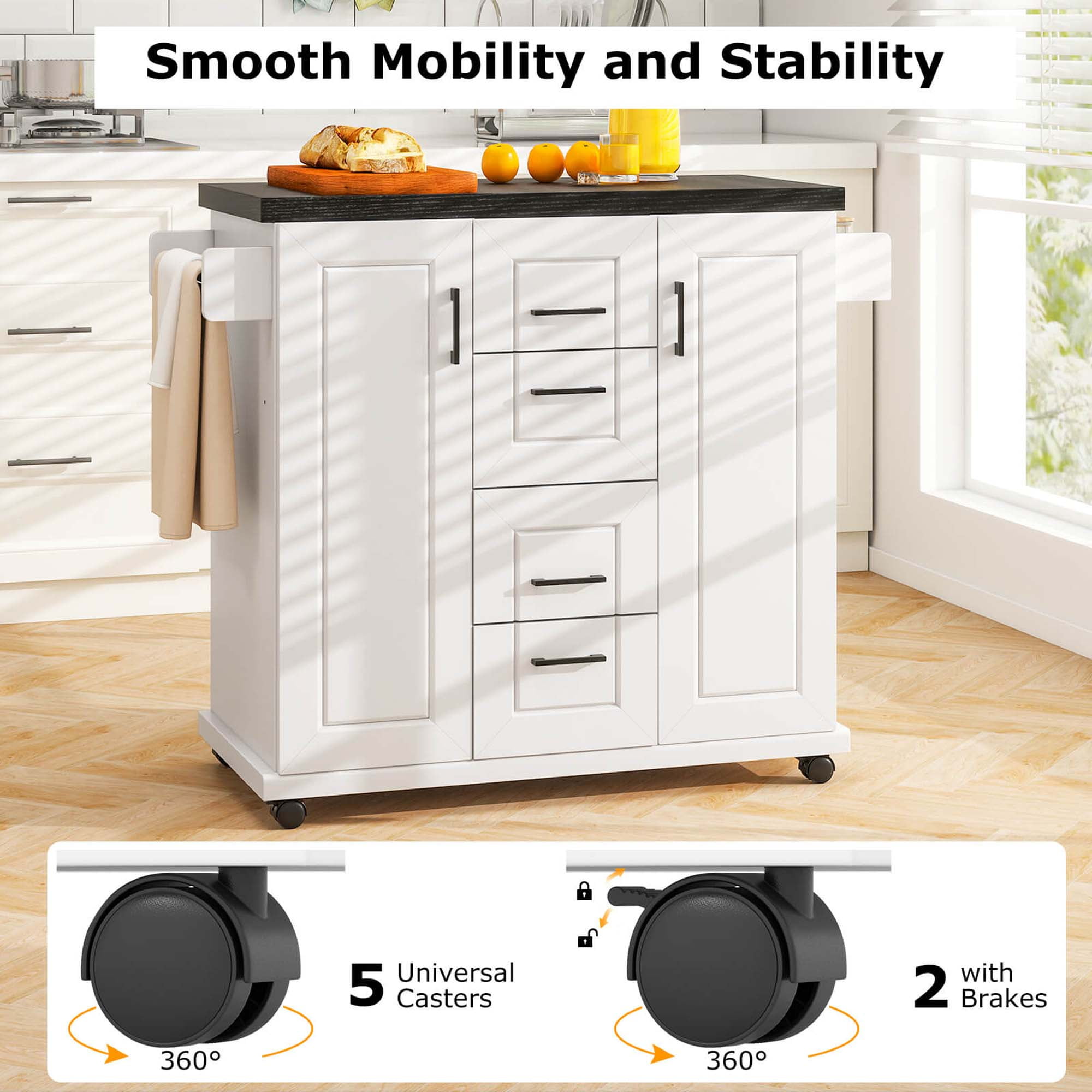 Costway Rolling Kitchen Island Cart on Wheels Mobile Serving Utility Trolley Cart