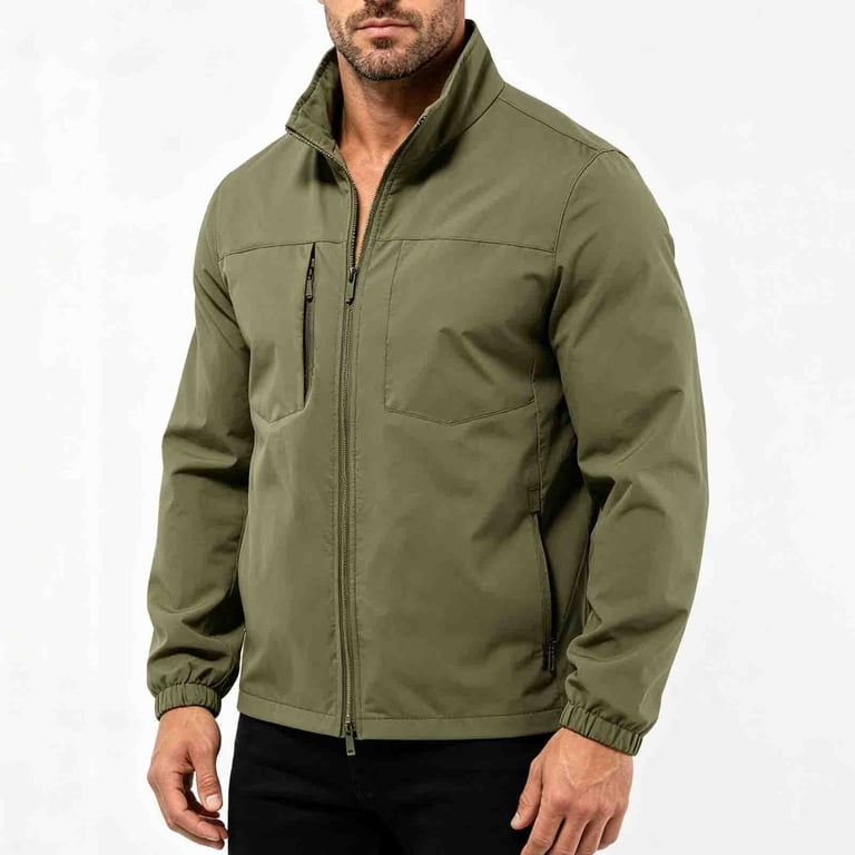 SGFCWSX Men's Zip Up Jacket Lightweight Stand Collar Pockets Loose