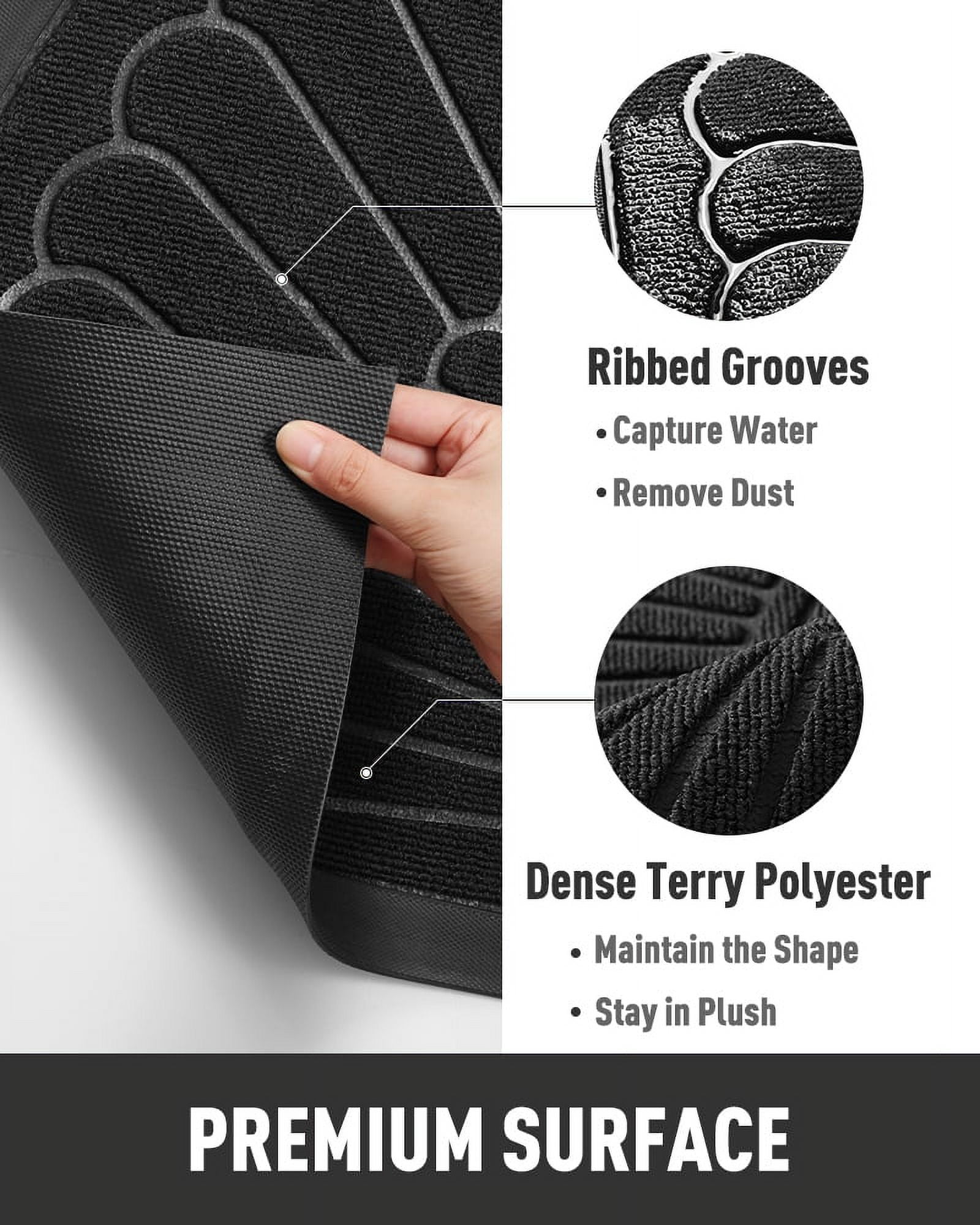 VUNATE Door Mat Outside Indoor Doormat Non Slip Rubber Welcome Mat Outdoor Mat for Front Door Entrance Absorbent Dirt Trapper Floor Mats for Home Low Profile Entry Rug Half Round 24"x35" Black