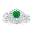 thumbnail image 4 of ANGARA Natural Aeon Emerald & Diamond Floral Halo Three Stone Engagement Ring in 14K White Gold for Women (Size-5mm) | May Birthstone, Anniversary, Jewelry Gift for Women | Natural Emerald Ring, 4 of 9