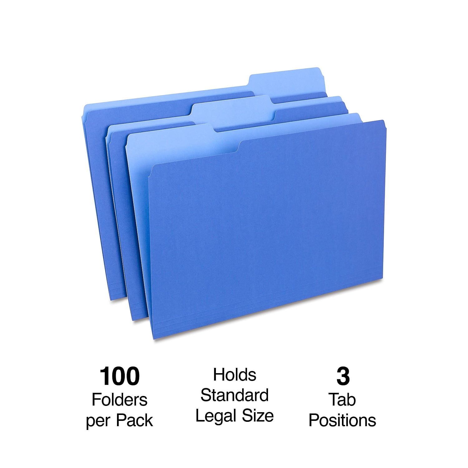 Staples Colored Top-Tab File Folders 3 Tab Blue Legal Size 100/Pack TR224568