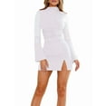 thumbnail image 2 of Vestido de Mujer con Mangas Largas Cruzadas, Volantes, Dobladillo Ajustado, Abertura, Cuello Medio Alto, Falda Corta, Cintura Ajustada. L, 2 of 9