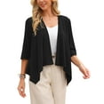 thumbnail image 4 of INSPIRE CHIC Women's Linen Cardigan Summer 2026 3/4 Sleeve Open Front Loose Cover Ups Lightweight Shrug S Black, 4 of 6