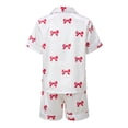 thumbnail image 2 of LMLYSoH Mommy and Me Matching Pajamas Bow Print Button Down Short Sleeve Lapel Tops Shorts Family Satin Sleepwear, 2 of 9
