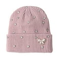 thumbnail image 4 of AWZXDE Women's Lightweight Pearl Knitted Hat for Cold Weather with Comfortable Big Head Fit and Ear Pink, 4 of 4