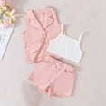thumbnail image 2 of Edvintorg 4-8Years Summer Kids Clothes Girls Solid Color Sleeveless Turn Down Collar Button Jacket + Halter Top + Shorts Three-Piece Set School Girl Outfit for Kids, 2 of 5