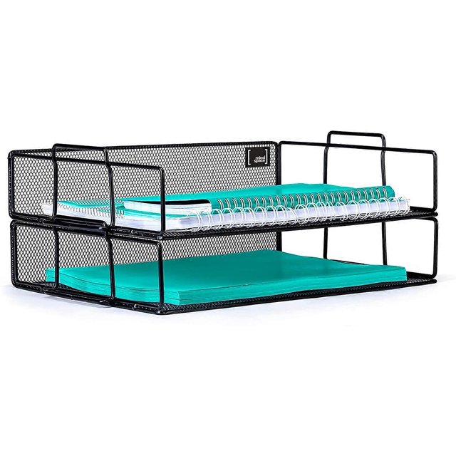 Durable Metal Steel Construction Mesh Letter Tray, Stackable Paper Tray Desk Organizer In Rose Gold, 2-Tier Set For Ample Storage And Space Saving