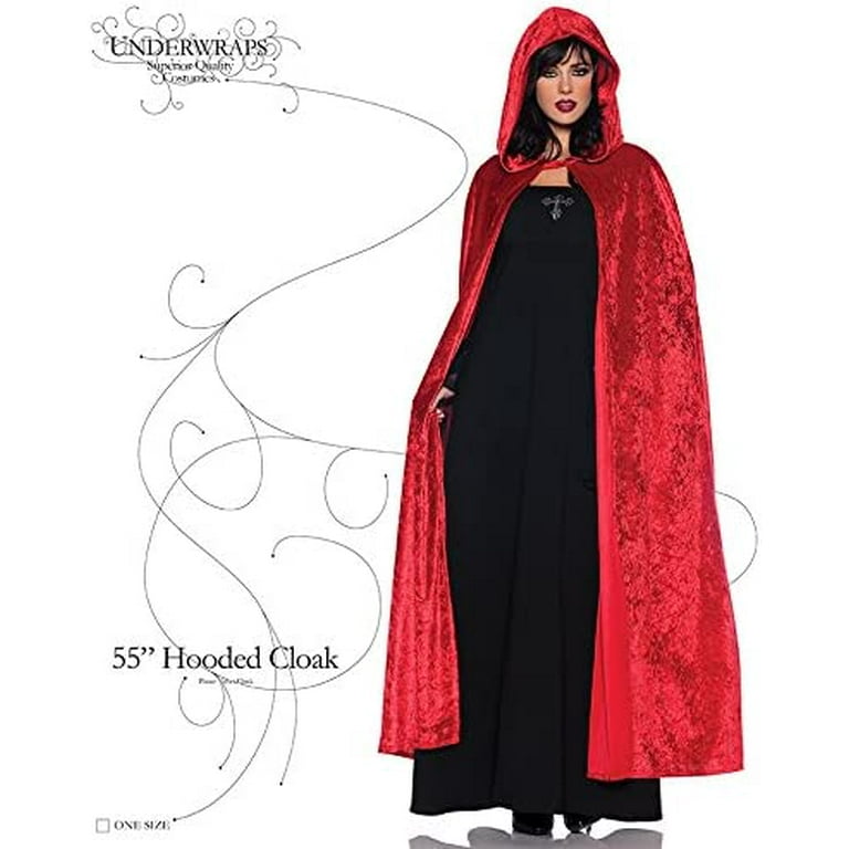 Hooded crush velvet Black and redロングマント Women's Costume Cape - Full Length Velvet Hooded Cloak, Red