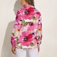 thumbnail image 2 of Watercolor Flowers Pink Fuchsia Long Sleeve Blouse Woman Streetwear Casual Shirts Summer Oversize Woman Streetwear Clothing Birthday Present, 2 of 7