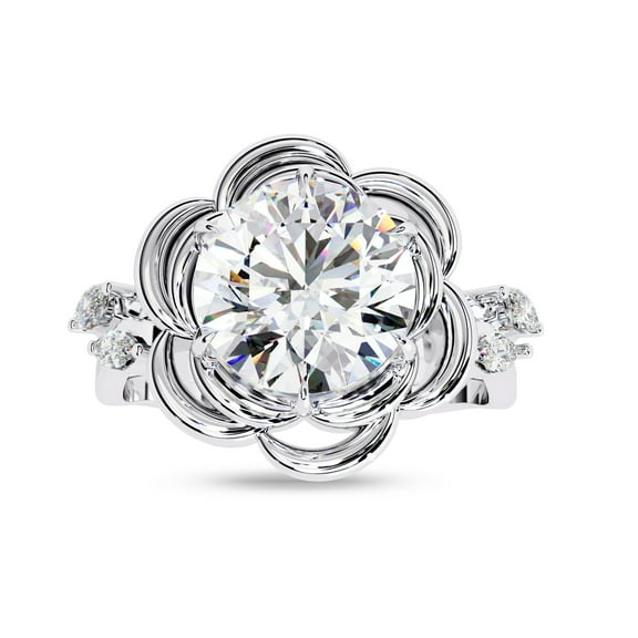AFFY Floral Solitaire Engagement Ring for Women, 2.20 Carat (ctw) Round and Marquise Cut Lab Grown Diamond Ring In 14K White Gold Over Sterling Silver F-G-H, SI Quality Ring Size-4