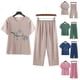 thumbnail image 2 of 2026 2 Pcs/Set Women Top Pants Set O Neck Flower Print Grandma Style Elastic Waist Grandmother Summer Paj, 2 of 5