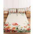 thumbnail image 2 of King Size Fitted Sheet Set - Red Poppy 3 Piece Bedding Sets 16" Deep Pocket Fitted Sheet with 2 Pillowcases, Farmhouse Country Vintage Flower Leaf Plant Brushed Microfiber Hotel Luxury Bed Sheets, 2 of 9