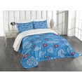 thumbnail image 3 of Ambesonne Cartoon Quilted Bedspread Set 3 Pcs, Ladybugs Hearts Clouds, Queen Size, Blue Red, 3 of 5