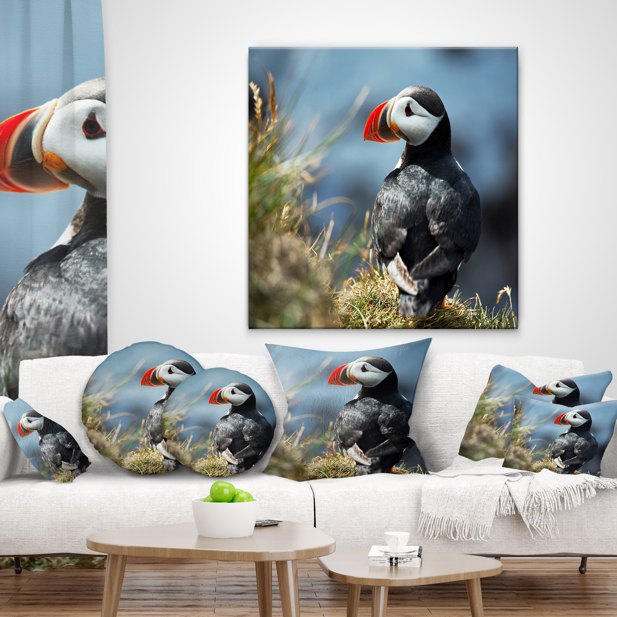 Designart Cute Puffin Relaxing - Animal Throw Pillow - 12x20