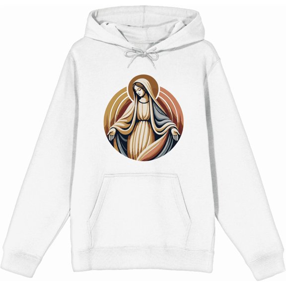 Virgin Mary Adult White Long Sleeve Hoodie-3XL