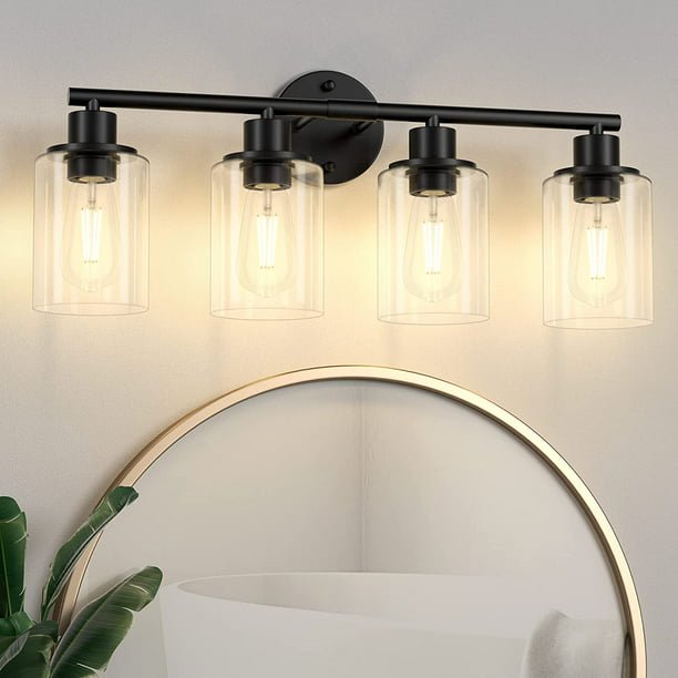 Bathroom Light Fixtures 4 Light Matte Black Vanity Light, Vintage Wall