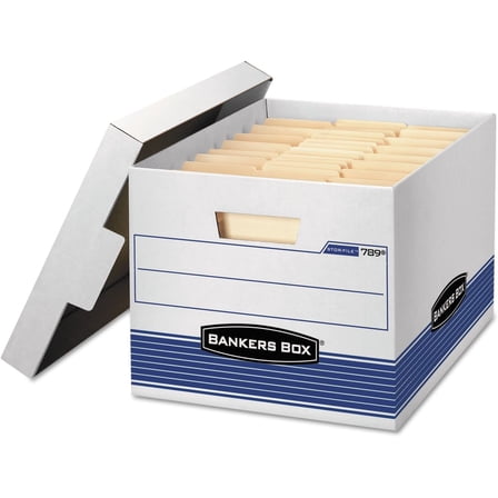 Med-Duty Letter/Legal Storage Boxes, Locking Lid, White/Blue