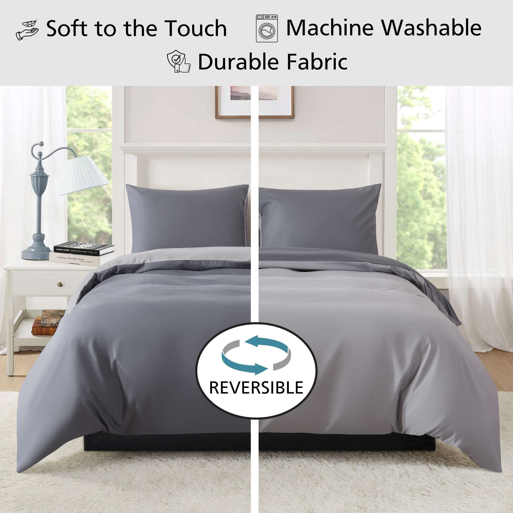 Mainstays King Duvet Cover Set, All-Season, 3-Piece, Grey
