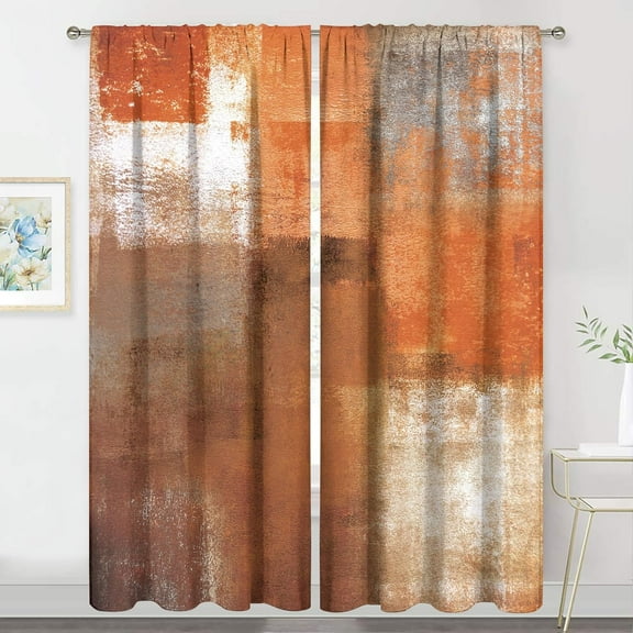 Abstract Burnt Orange Curtains 52Wx84H Inch Rod Pocket Gray Rust Brown Watercolor Oil Painting Bedroom Window Drapes Cool Modern Simple Printed Living Room Window Treatment Fabric 2 Panels