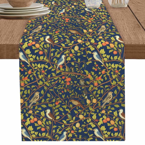 nqOlkjepod Botanical Birds Table Runner 70 Inches Long Farmhouse Dress Scarves, Art Abstract Leaves Blue Dining Tablerunner for Coffee Table/Kitchen Island/Party Décor, 13" x 70"