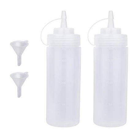 

Ketchup Squeeze Bottle 2 Pack Katfort 12 Ounce Plastic Condiment Squeeze Squirt Bottles for Sauces Liquids BBQ Dressing Pancake Art Dispenser with Cap Lids and Funnel