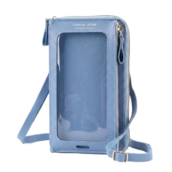 PU Phone Bag Crossbody Small Shoulder Purse Clear Touch Window Fit Most Smartphones, Card Slots & Zipper Pocket, Lightweight Casual Daypack for Work Shopping Travel