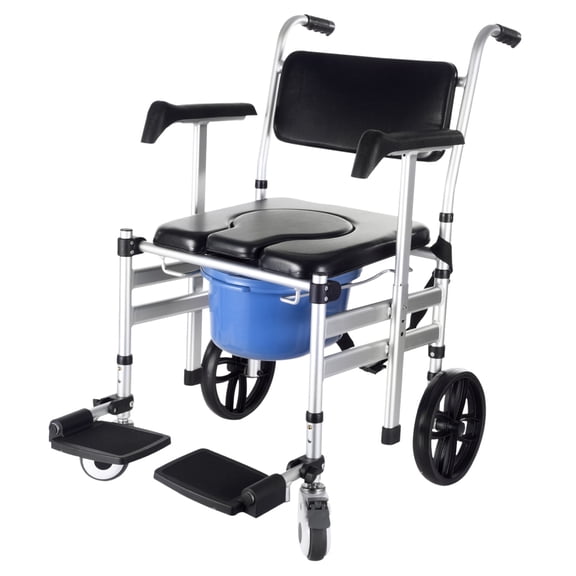 Bedside Commode Chair, Foldable Shower Wheelchair, Portable Commode with Bucket for Handicap
