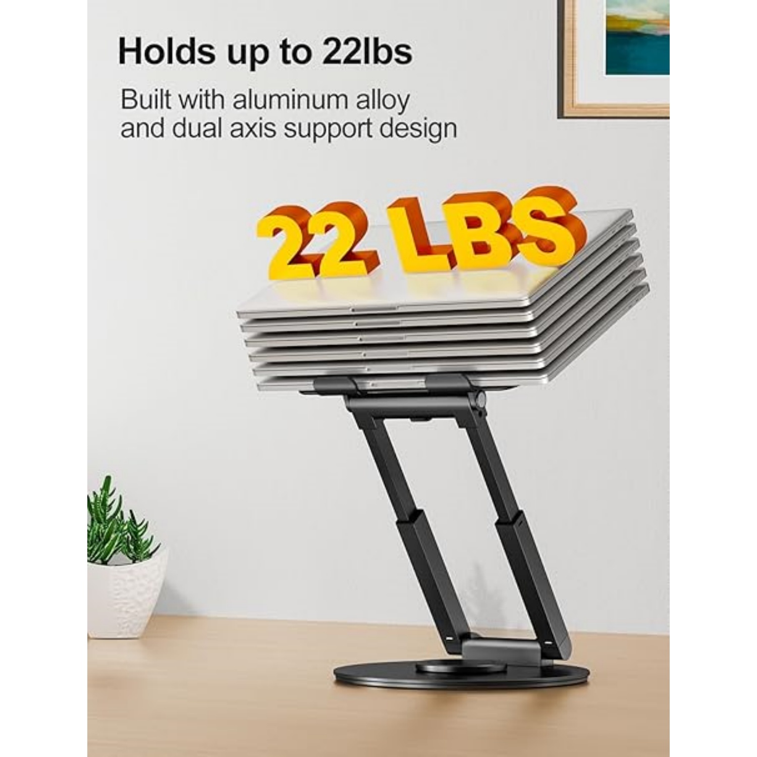 Telescopic Laptop Stand for Desk with 360° Swivel Base, Sit to Stand, Height Adjustable, Portable Riser Holder for Good Posture, Compatible , All Laptops 10-17" - Black