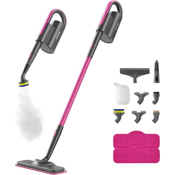 Steam Mop Cleaner with Detachable Handheld Steamer for Cleaning Hardwood, Laminate Floor, Tiles and Grout, with 13-in-1 Multi-purpose Accessories and Washable Microfiber Pads