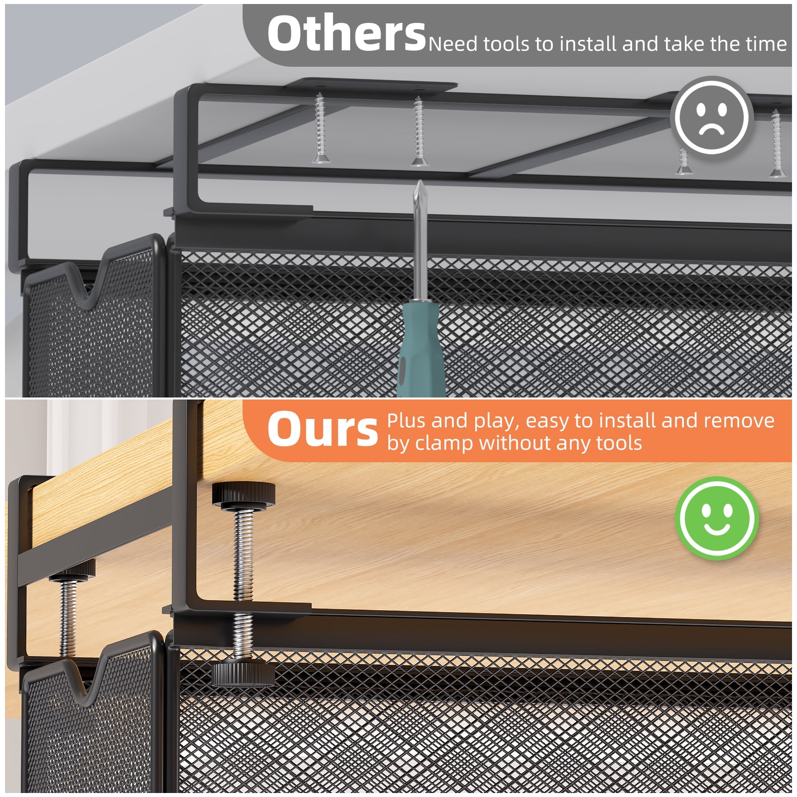 Mintazer Under Desk Organizer Clamp-On Metal Large Under Table Storage Slide Out Caddy Drawer for Home & Office, Black