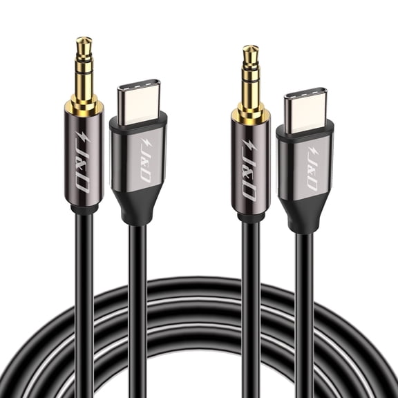 J&D USB-C to 3.5mm Male Car Aux Adapter Cable 3.3ft 2-Pack