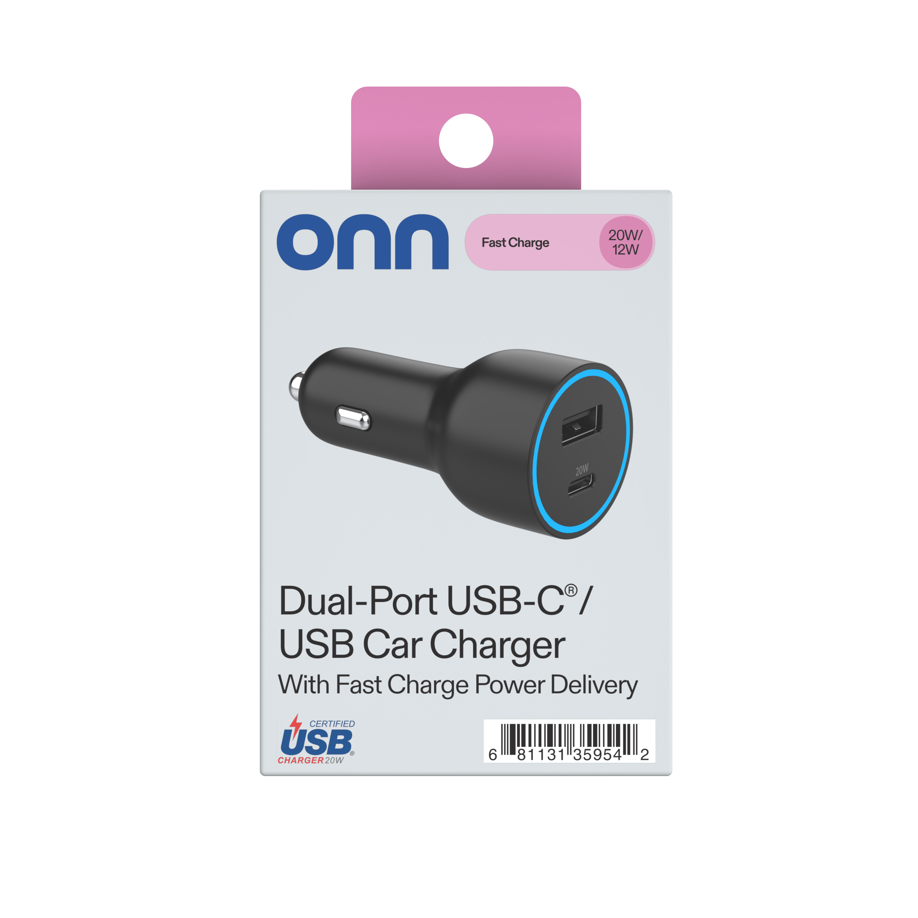 Onn 32W Dual USB-C and USB-A Car Charger, Black photo 7