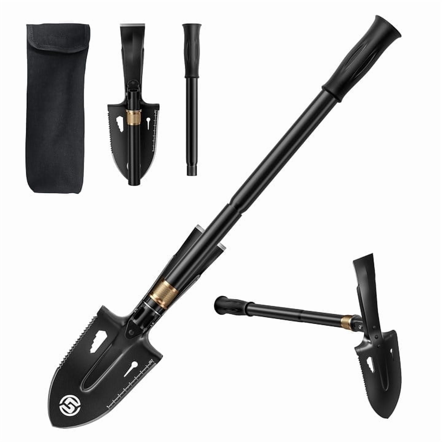 SUNPOW Manganese Steel Folding Digging Shovel Heavy-Duty Collapsible Spade with Pickaxe for Camping Gardening & Car Emergency