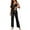 Black, variant on Women Female Solid Color Sleepwear For Casual And Comfort Home Wear With Seamless Bra Pants Set Sleeveless Spaghetti Strap V-Neck Camis Tops With Pants Pajamas Sets