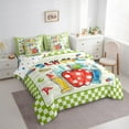thumbnail image 4 of Manfei Cartoon School Pencil Twin Bedding Sets 7-Piece for Kids, Cute Dots Fruit Bedding Comforter Set, Green Checkered Plaid Reversible Sheet Sets, Lightweight Room Decor, 4 of 8