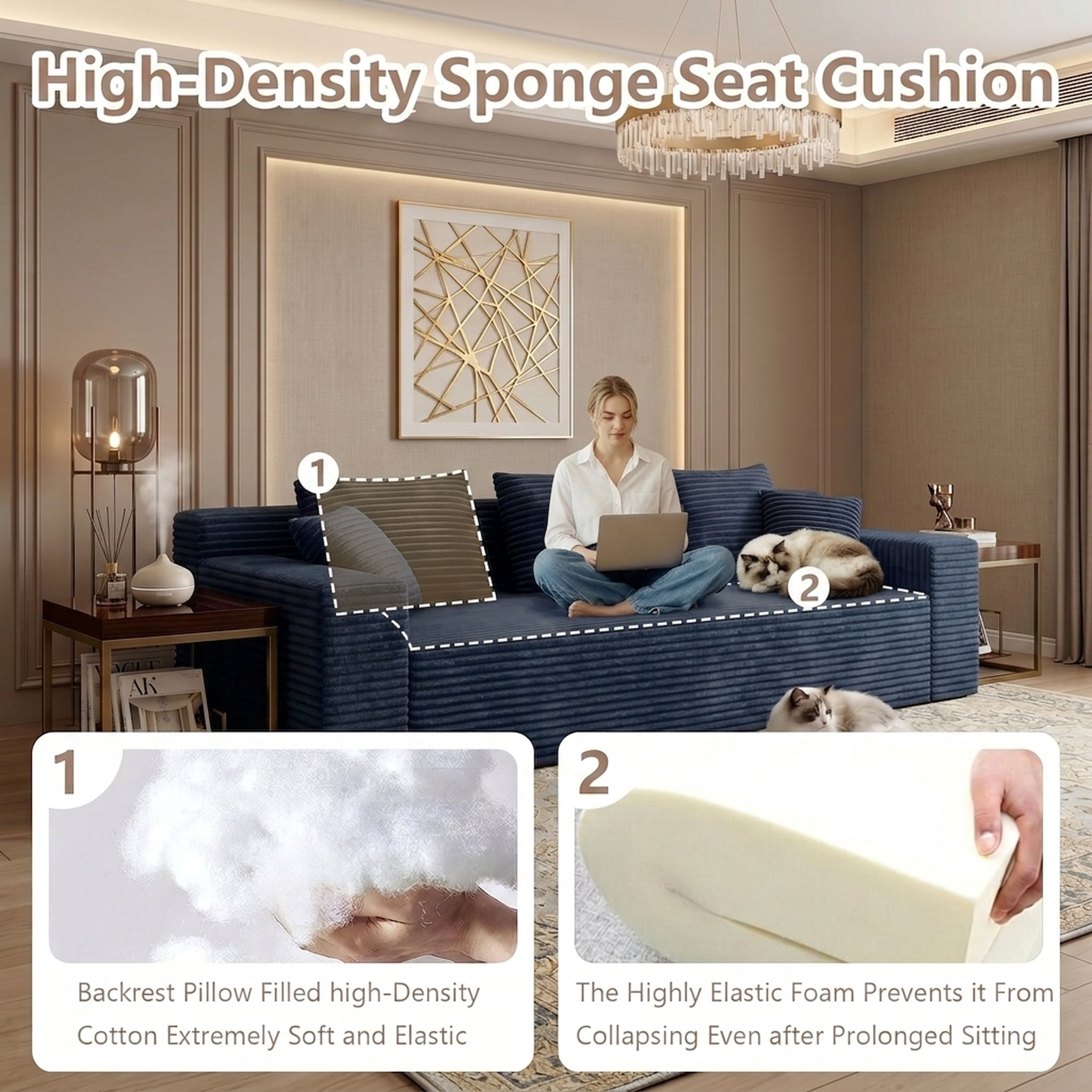 71" Corduroy Cloud Loveseat Sofa for Small Spaces, Memory Foam Boneless Couch in a Box, Compressed Small Loveseat for Living Room Bedroom Apartment, No Assembly Required