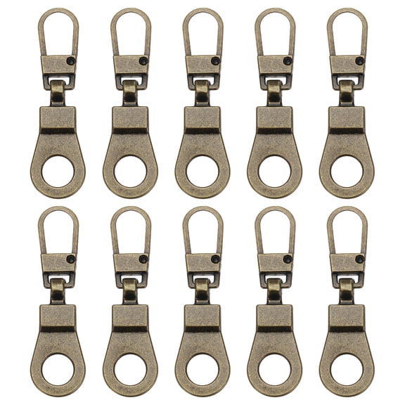 Uxcell Zipper Pull Replacement, 10 Pcs Detachable Metal Zipper Tab Repair Kit Puller with Lock Zipper Slider, Bronze