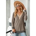 thumbnail image 4 of Anbech Deep V Neck Women Blouse Guipure Lace Shirt Solid Color Splice Trendy Long Sleeve Casual Tops, 4 of 8